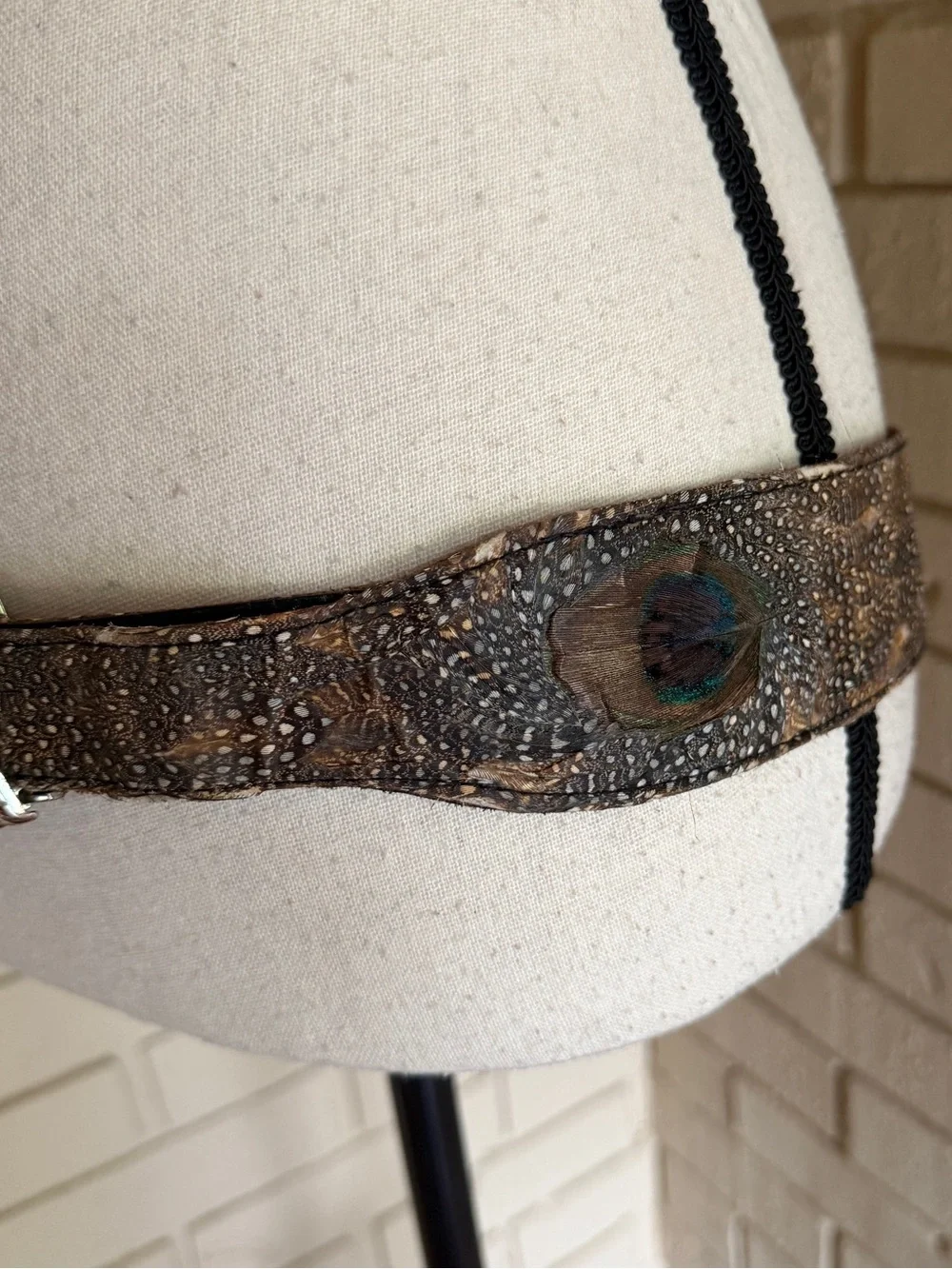 Vintage Genuine Peacock Feather & Leather Belt Royal Art 9343 To Wear Artsy